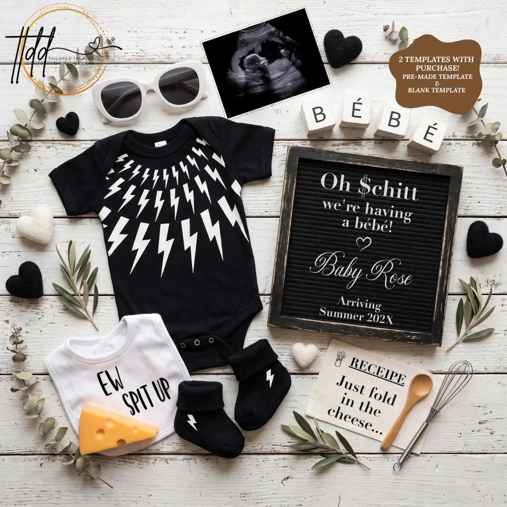 Schitt's Creek Pregnancy Announcement Template | Oh Schitt We're Having a Bébé | Moira Rose Inspired | Canva Digital Download TailoredTreasuresDigitalDesigns™