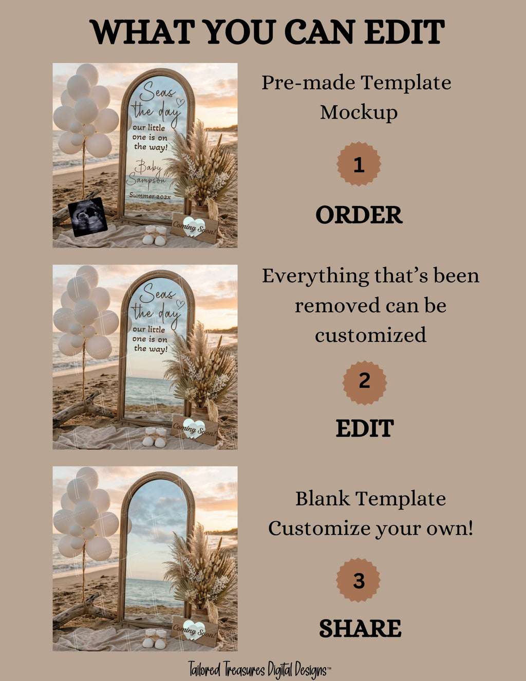 Modern Beach Pregnancy Announcement Template | Gender Neutral Canva Template | Sunset Ocean Baby Reveal TailoredTreasuresDigitalDesigns™