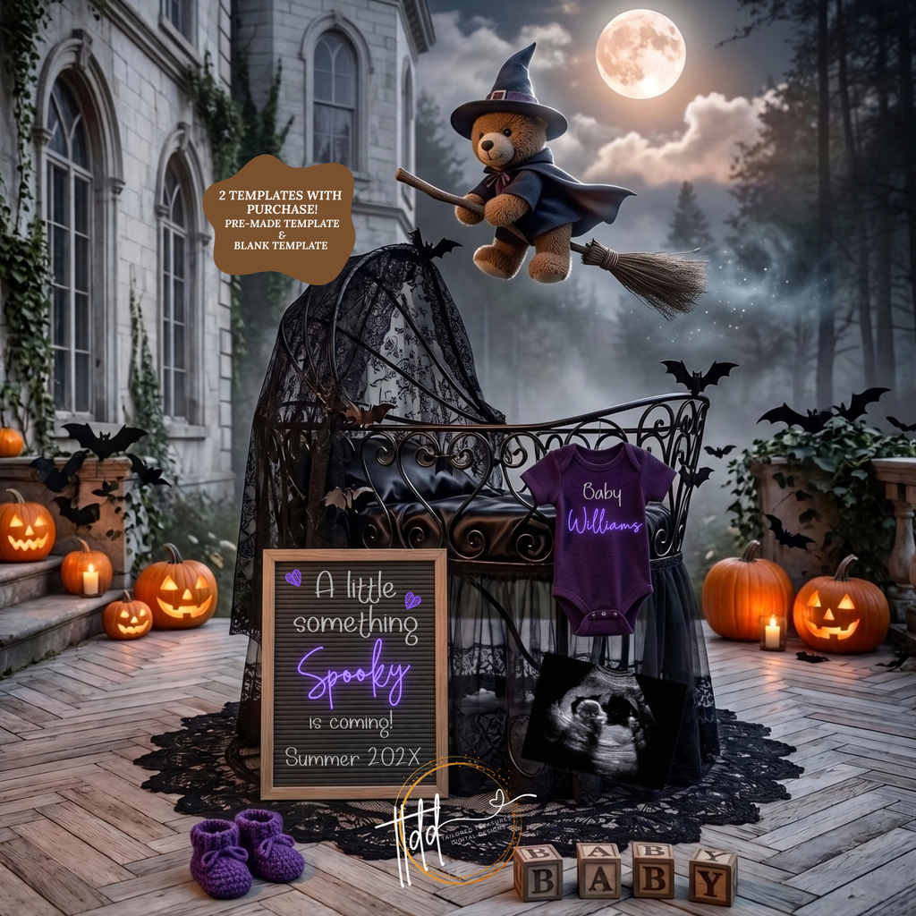 Halloween Pregnancy Announcement Template | A Little Something Spooky | Editable Canva Download