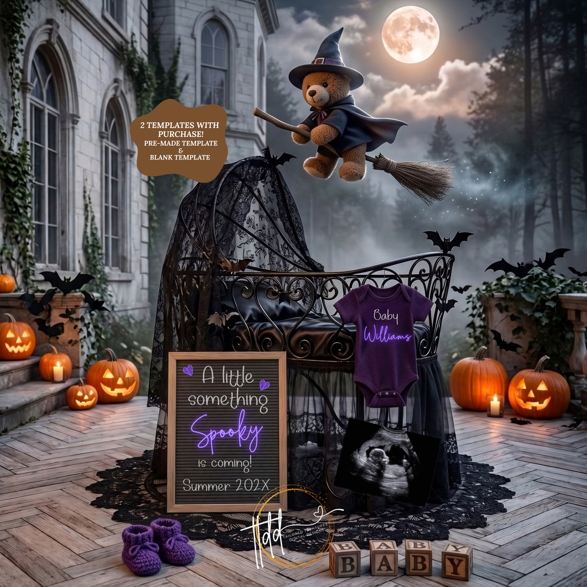 Halloween Pregnancy Announcement Template | A Little Something Spooky | Editable Canva Download