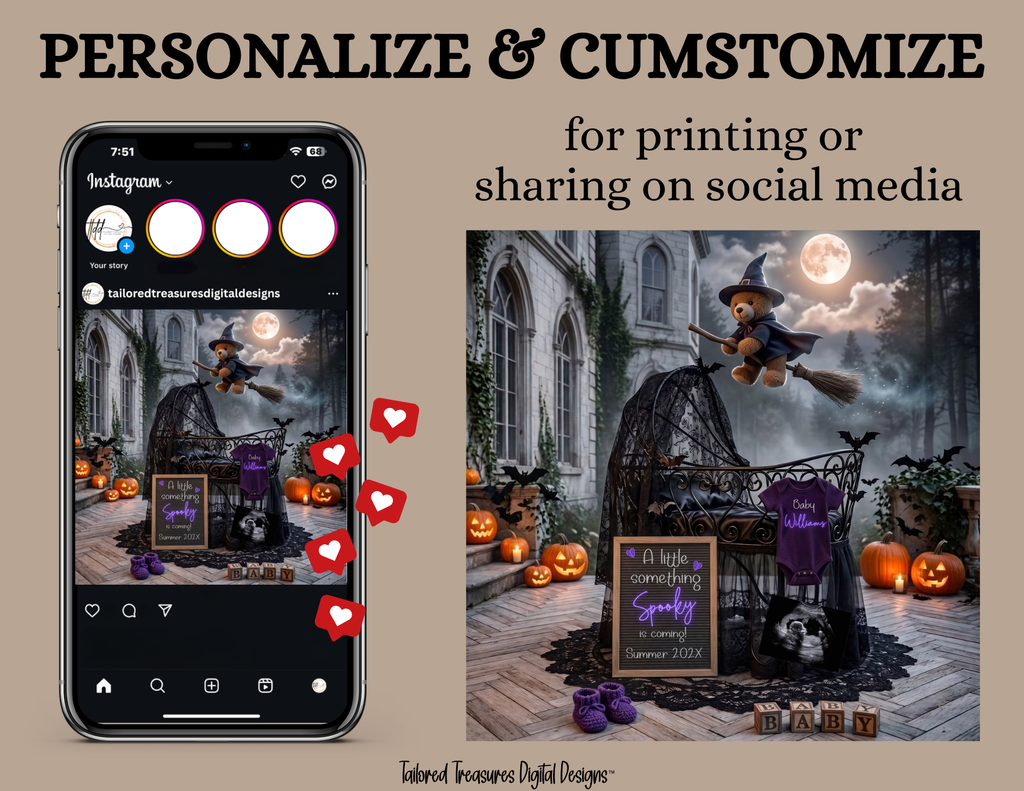 Halloween Pregnancy Announcement Template | A Little Something Spooky | Editable Canva Download