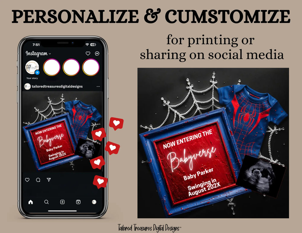 Now Entering the Babyverse, Spiderman Digital Pregnancy Announcement, Gender Neutral, Customizable Superhero Canva Instant Download Editable Template TailoredTreasuresDigitalDesigns™