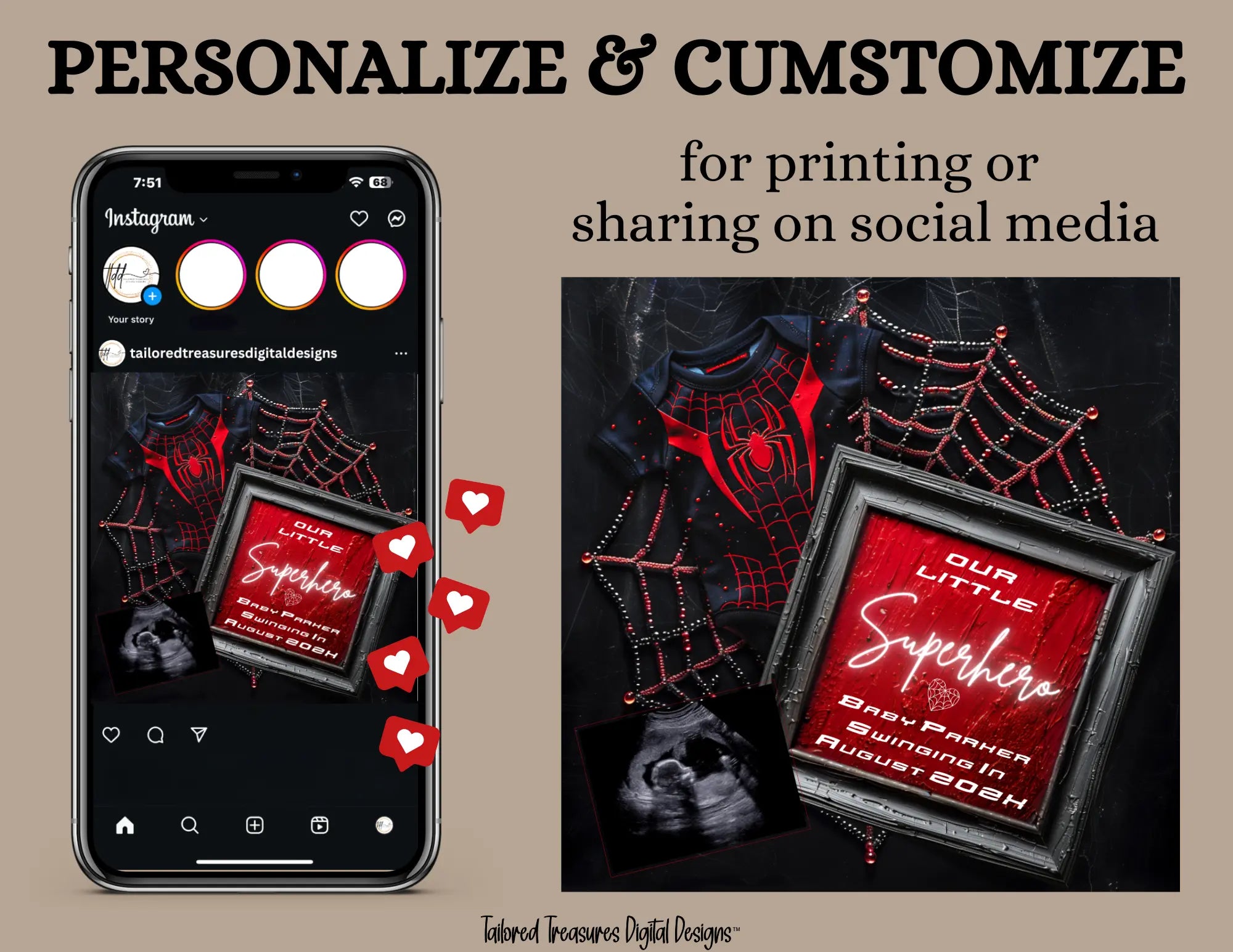 Spiderman Superhero Pregnancy Announcement Template | Fully Editable Canva Digital Download TailoredTreasuresDigitalDesigns™