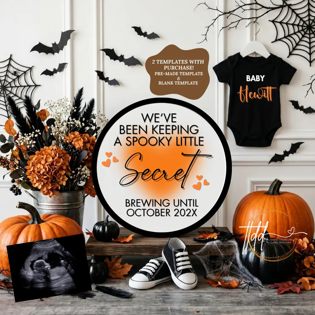 We've Been Keeping a Spooky Little Secret, Halloween Digital Pregnancy Announcement, Customizable Editable Template, Gender Neutral Baby Reveal - TailoredTreasuresDigitalDesigns™