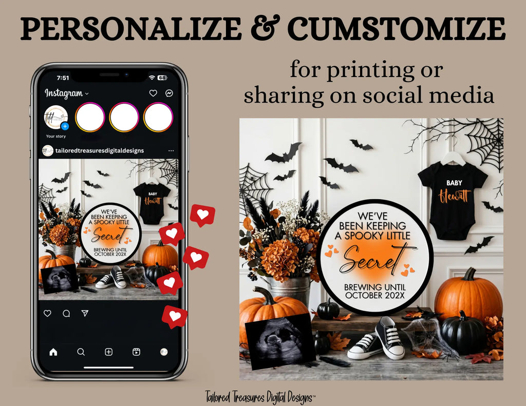 We've Been Keeping a Spooky Little Secret, Halloween Digital Pregnancy Announcement, Customizable Editable Template, Gender Neutral Baby Reveal - TailoredTreasuresDigitalDesigns™