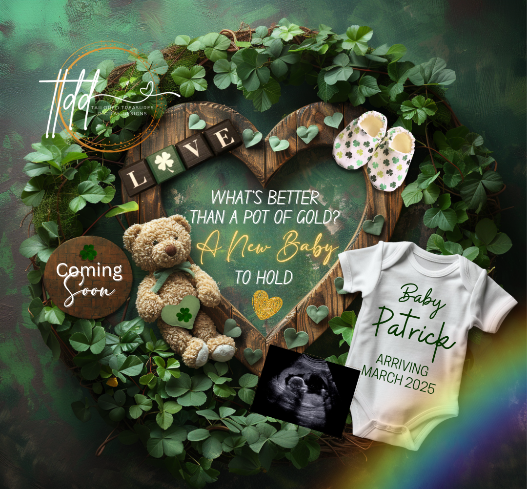 Digital St Patrick's Pregnancy Announcement, A New Baby To Hold, Customizable March Themed, Personalized Editable Template TailoredTreasuresDigitalDesigns™