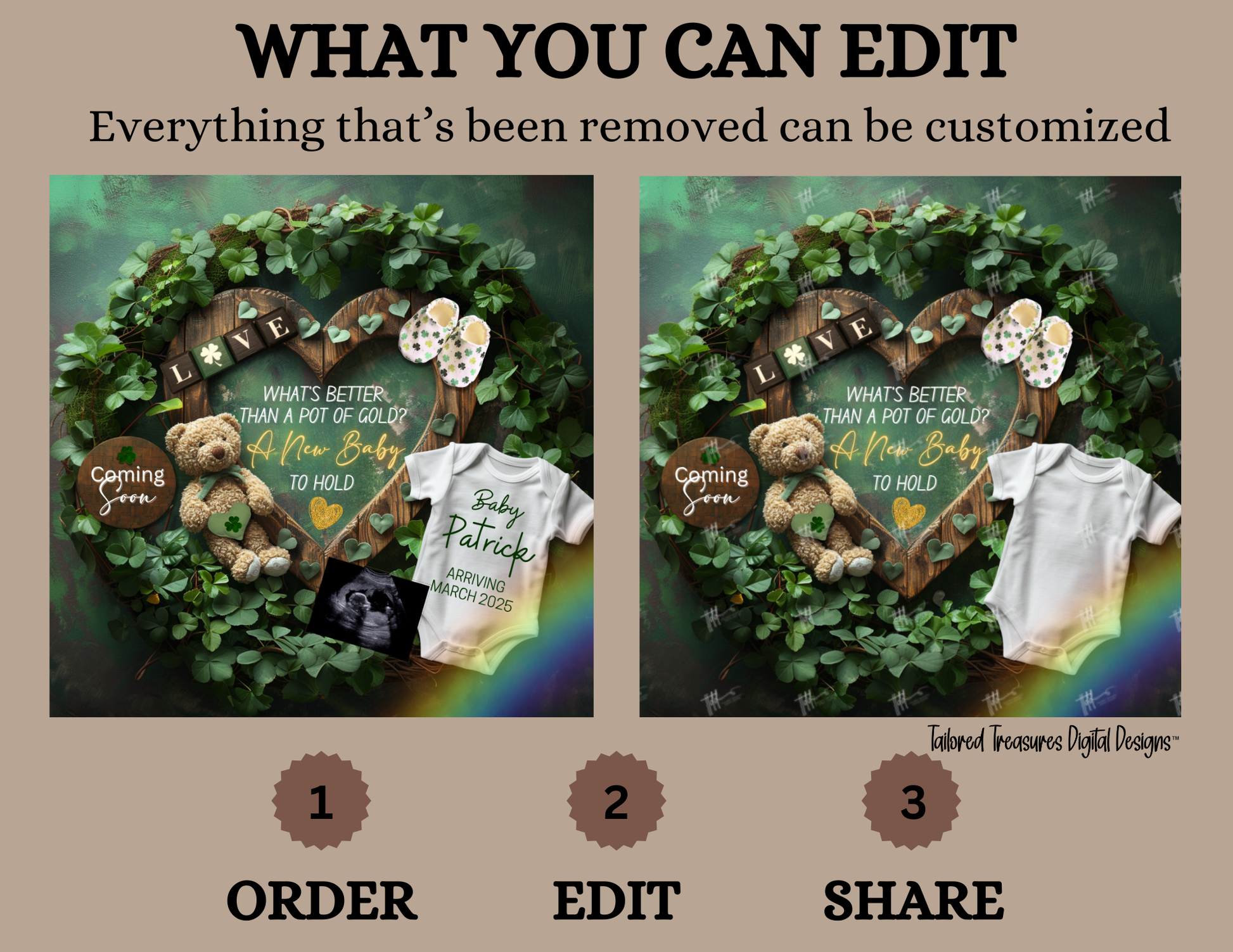 Digital St Patrick's Pregnancy Announcement, A New Baby To Hold, Customizable March Themed, Personalized Editable Template TailoredTreasuresDigitalDesigns™