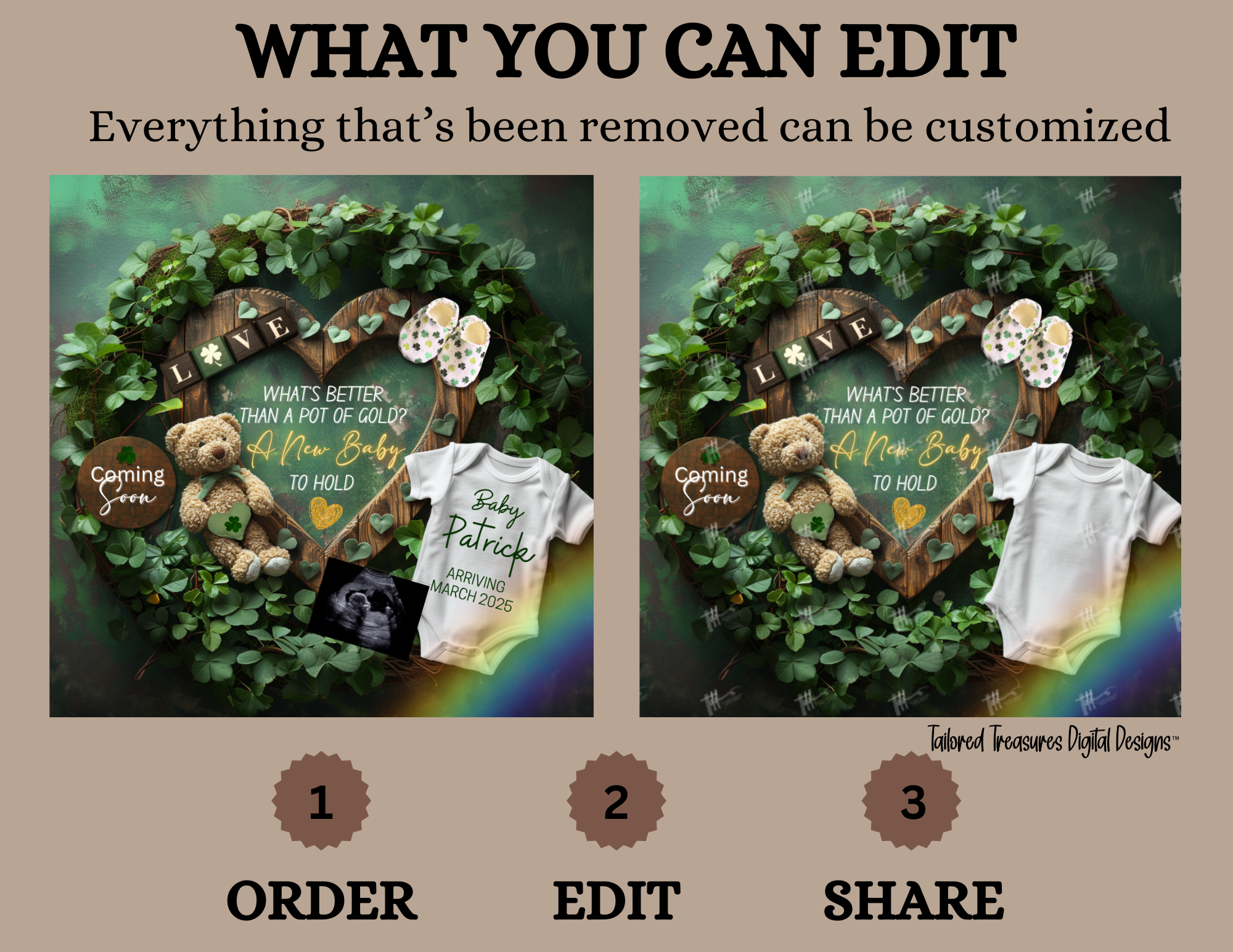 Digital St Patrick's Pregnancy Announcement, A New Baby To Hold, Customizable March Themed, Personalized Editable Template TailoredTreasuresDigitalDesigns™