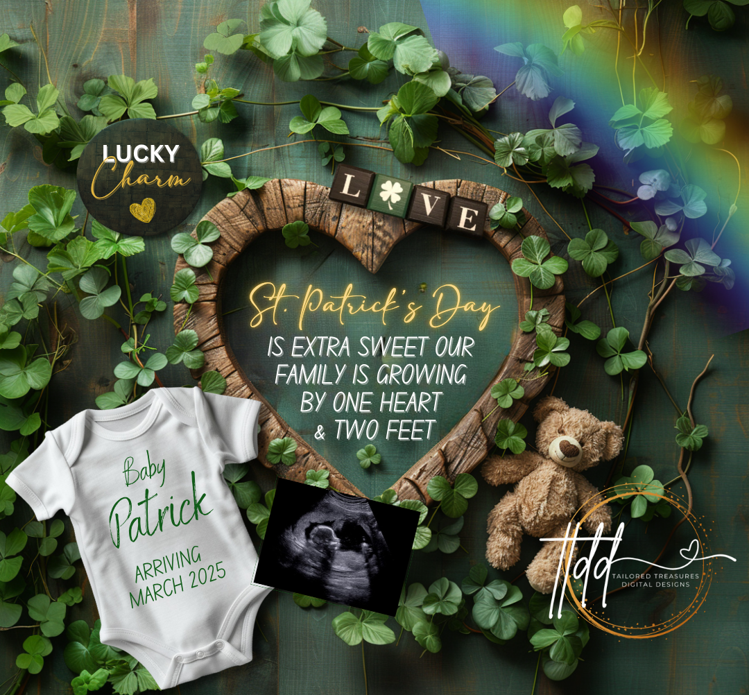Digital St Patrick's Pregnancy Announcement, Extra Sweet, Customizable March Themed, Personalized Editable Template TailoredTreasuresDigitalDesigns™