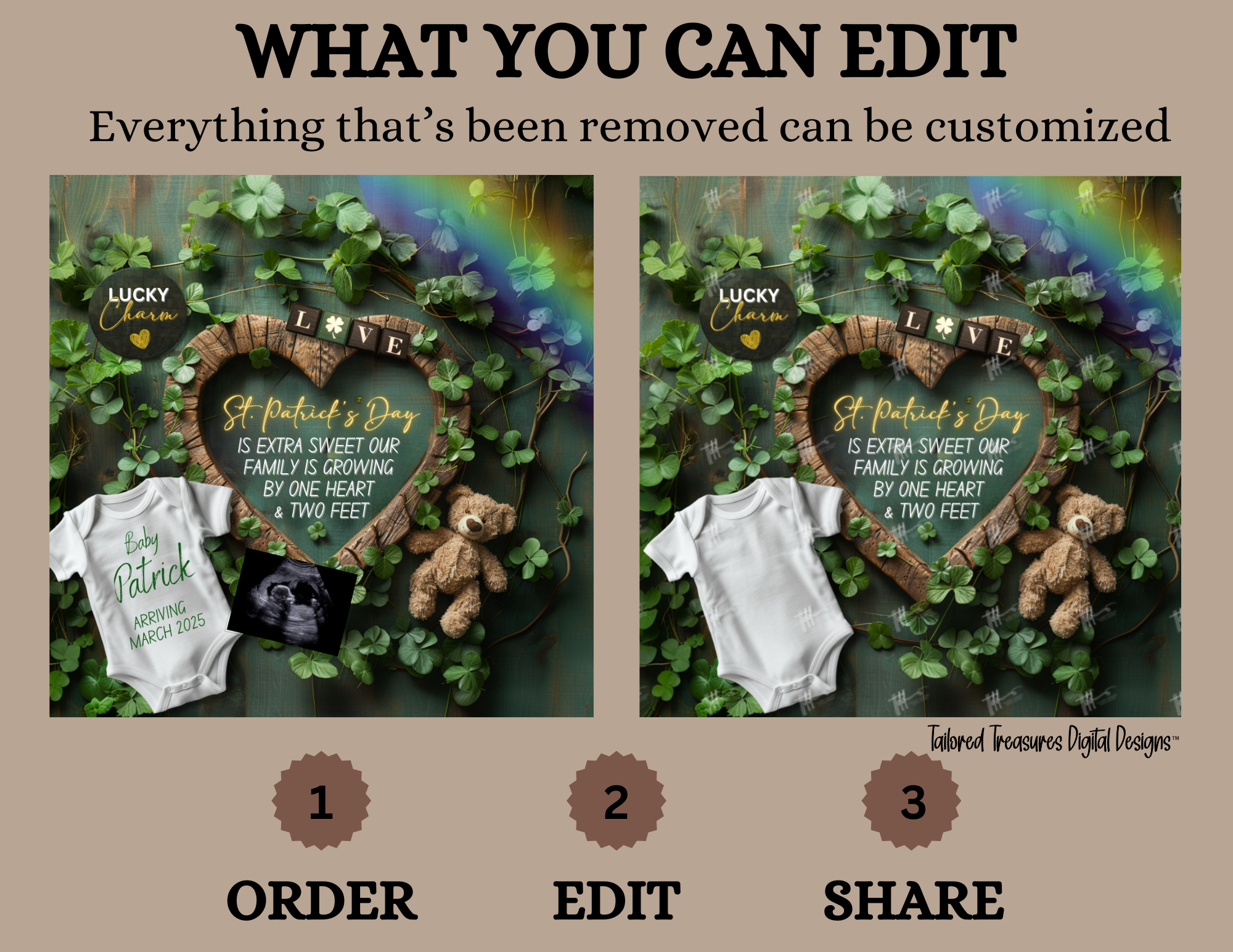 Digital St Patrick's Pregnancy Announcement, Extra Sweet, Customizable March Themed, Personalized Editable Template TailoredTreasuresDigitalDesigns™