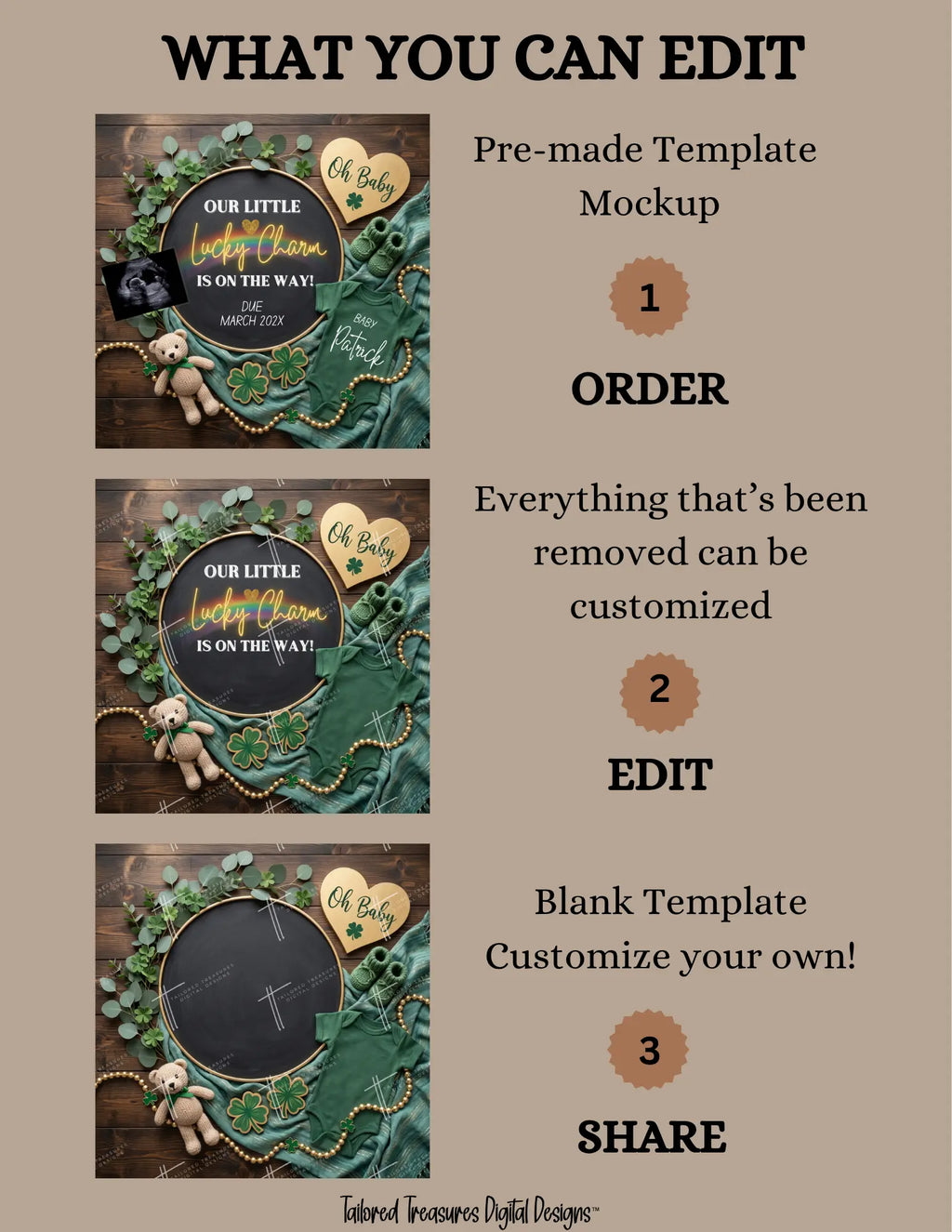 St. Patrick’s Lucky Charm Baby Reveal Digital Editable Template, Canva Instant Download TailoredTreasuresDigitalDesigns™