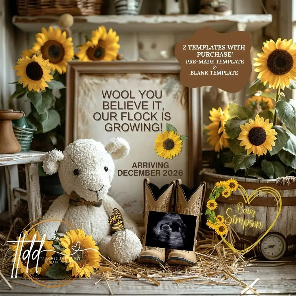Digital Barn Pregnancy Announcement, Wool You Believe It, Customizable Farm Themed, Personalized Editable Template TailoredTreasuresDigitalDesigns™