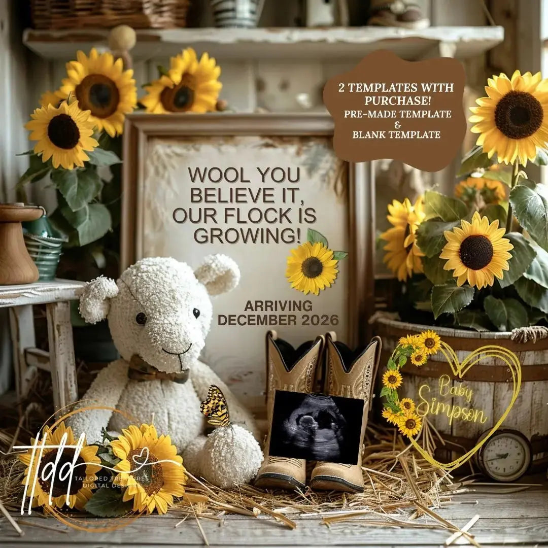Digital Barn Pregnancy Announcement, Wool You Believe It, Customizable Farm Themed, Personalized Editable Template TailoredTreasuresDigitalDesigns™