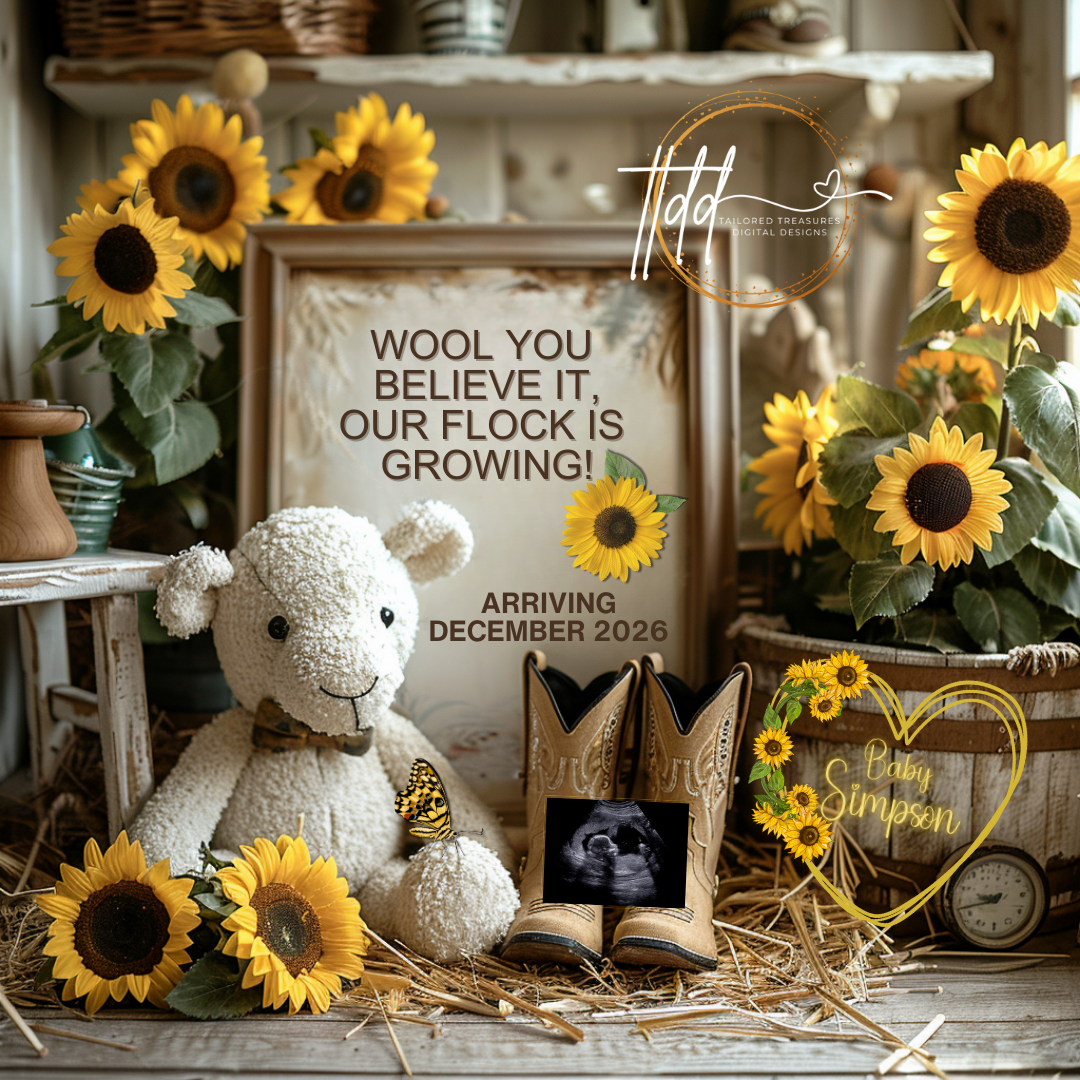 Digital Barn Pregnancy Announcement, Wool You Believe It, Customizable Farm Themed, Personalized Editable Template TailoredTreasuresDigitalDesigns™