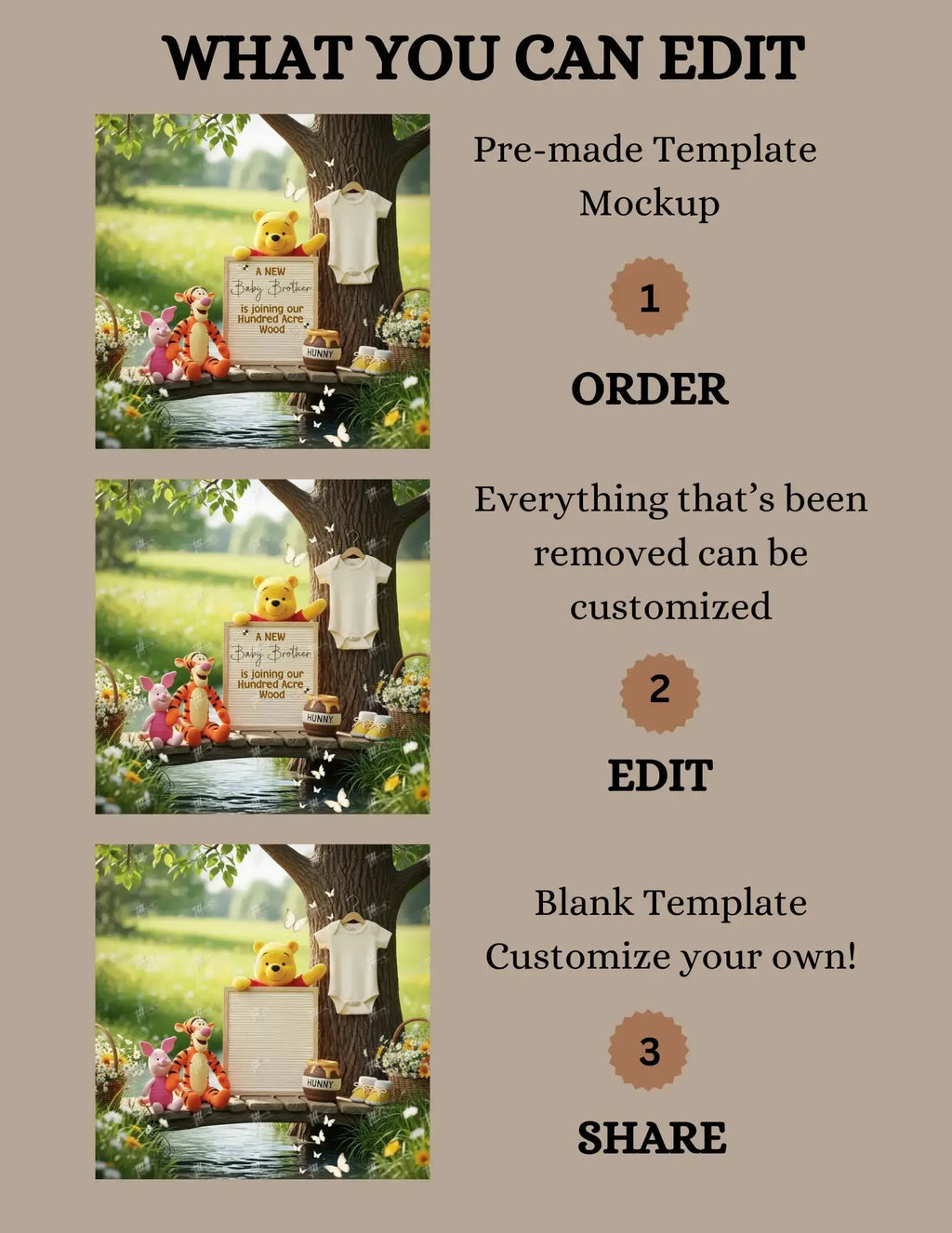 A New Baby Brother Pregnancy Announcement, Disney Winnie the Pooh Baby Reveal, It's A Boy Template TailoredTreasuresDigitalDesigns™