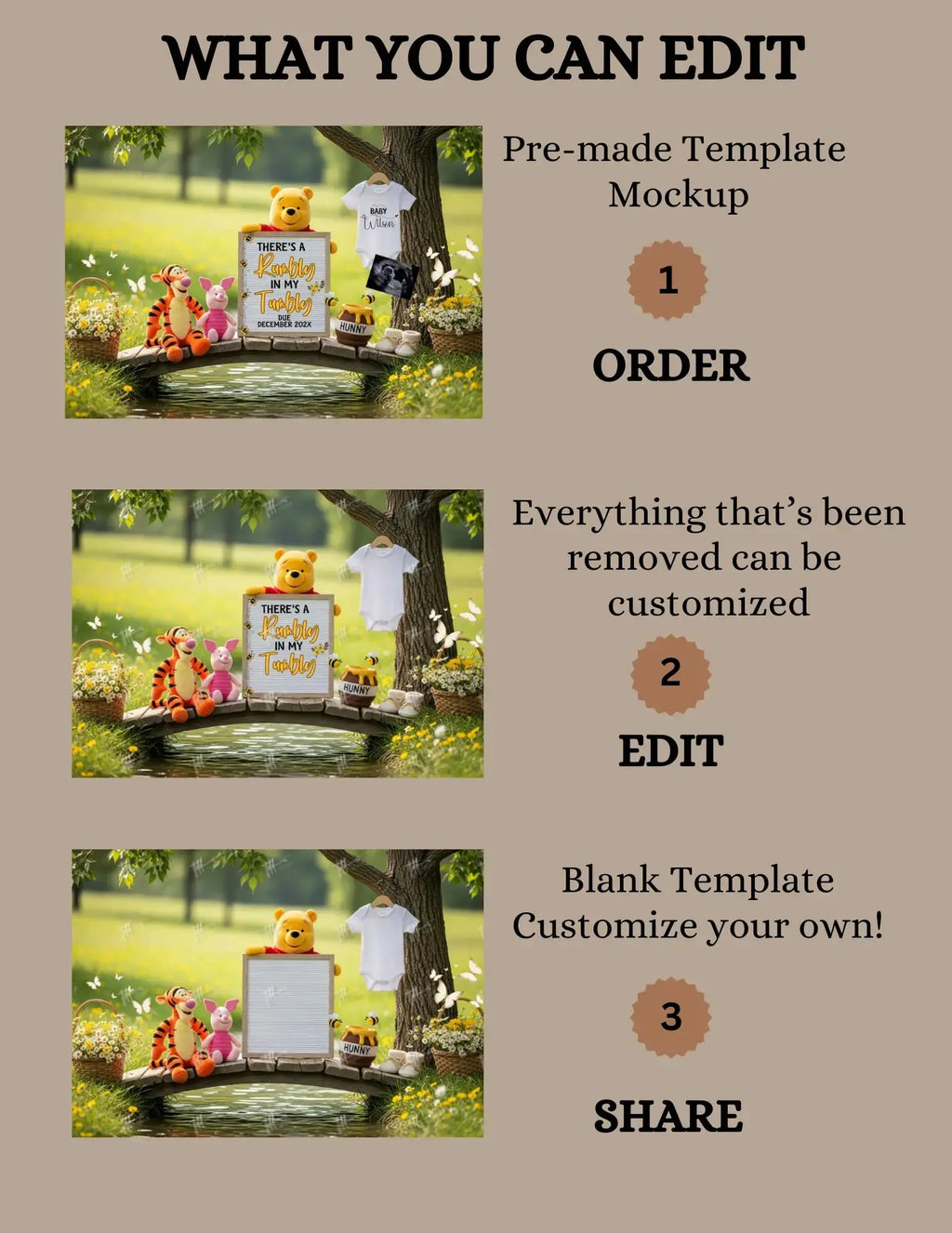 There’s a Rumbly in my Tumbly Pregnancy Announcement, Disney Winnie the Pooh Baby Reveal, Digital Editable Template TailoredTreasuresDigitalDesigns™