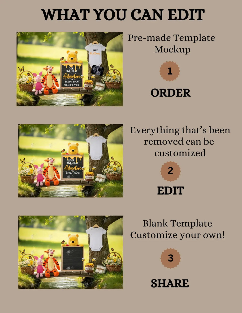 Our Sweetest Adventure Pregnancy Announcement, Disney Winnie the Pooh Baby Reveal, Digital Editable Template - TailoredTreasuresDigitalDesigns™