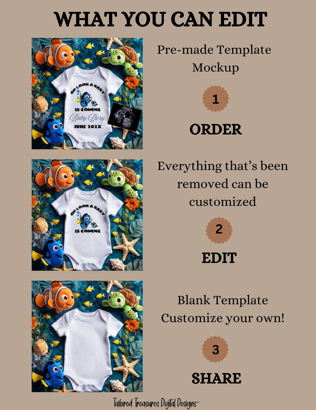 Finding Dory Baby Reveal Digital Editable Template, Disney Cute Canva Instant Download