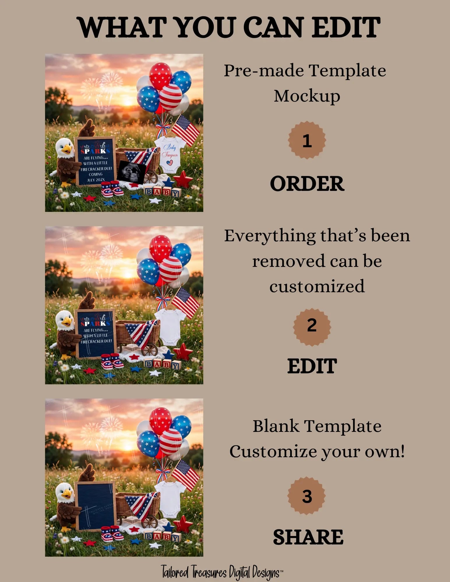 Sparks Are Flying – July 4th Firecracker Pregnancy Announcement Template - Fully Editable Canva Download TailoredTreasuresDigitalDesigns™