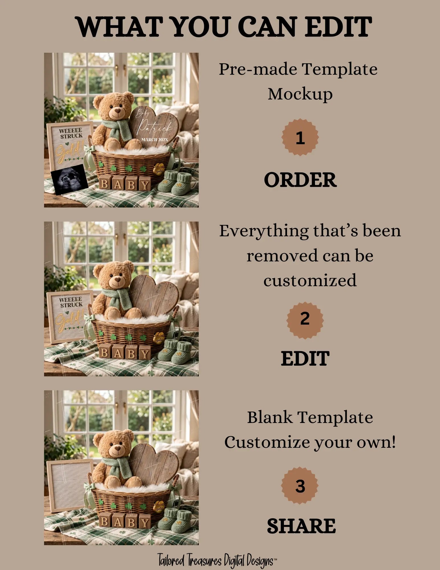 St. Patrick's Day Pregnancy Announcement Template | We Struck Gold | Editable Canva Digital Download TailoredTreasuresDigitalDesigns™