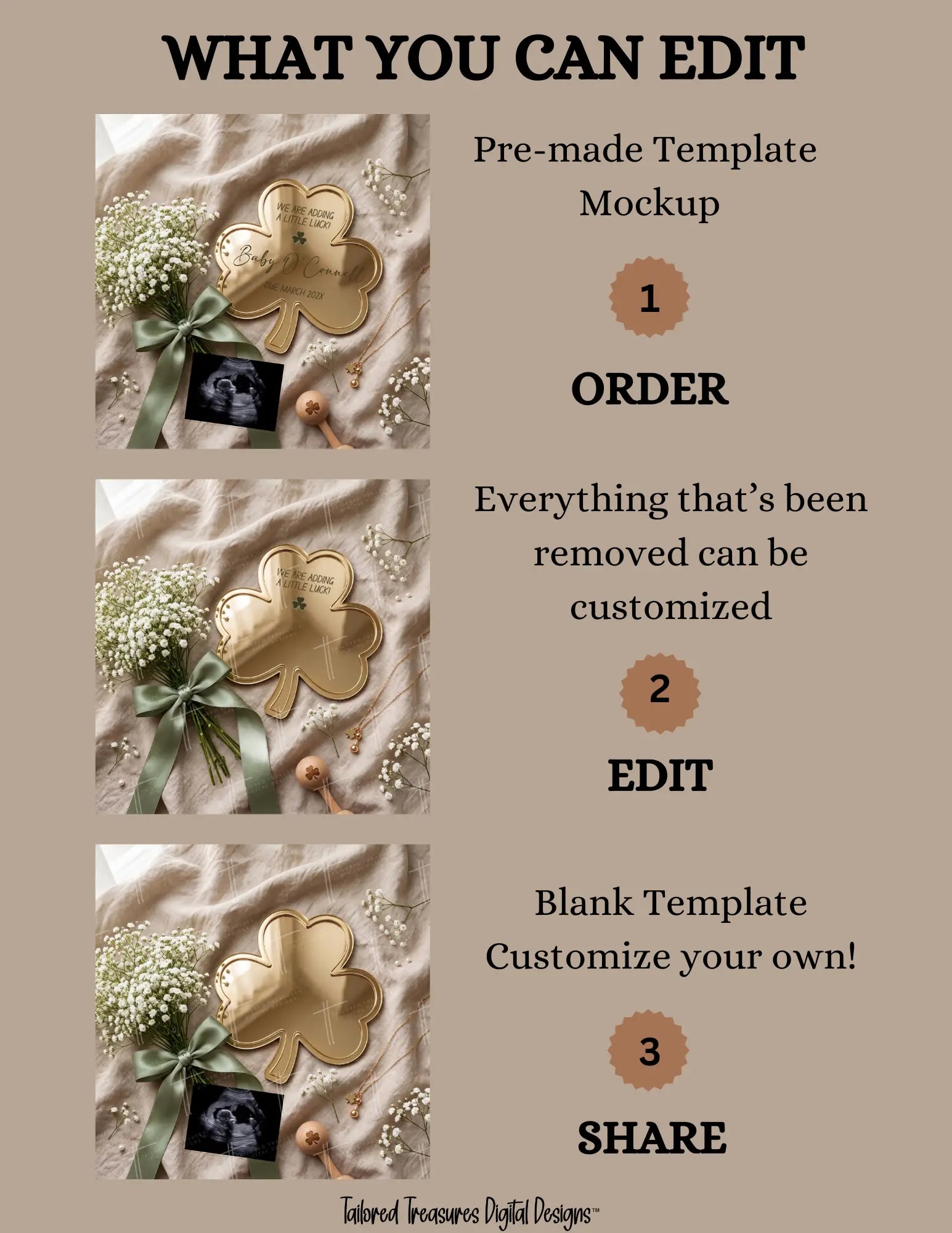 St. Patrick's Day Pregnancy Announcement Template | We Are Adding a Little Luck | Gold Shamrock Sign | Editable Canva Digital Download TailoredTreasuresDigitalDesigns™