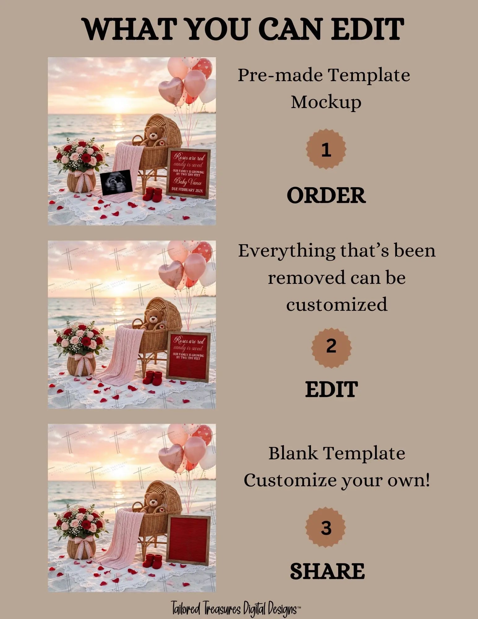 Digital Valentine's Pregnancy Announcement, Roses are Red, Customizable February Themed, Personalized Editable Template TailoredTreasuresDigitalDesigns™