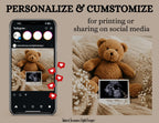 Boho Neutral Teddy Bear, Minimalist Digital Pregnancy Announcement - TailoredTreasuresDigitalDesigns™