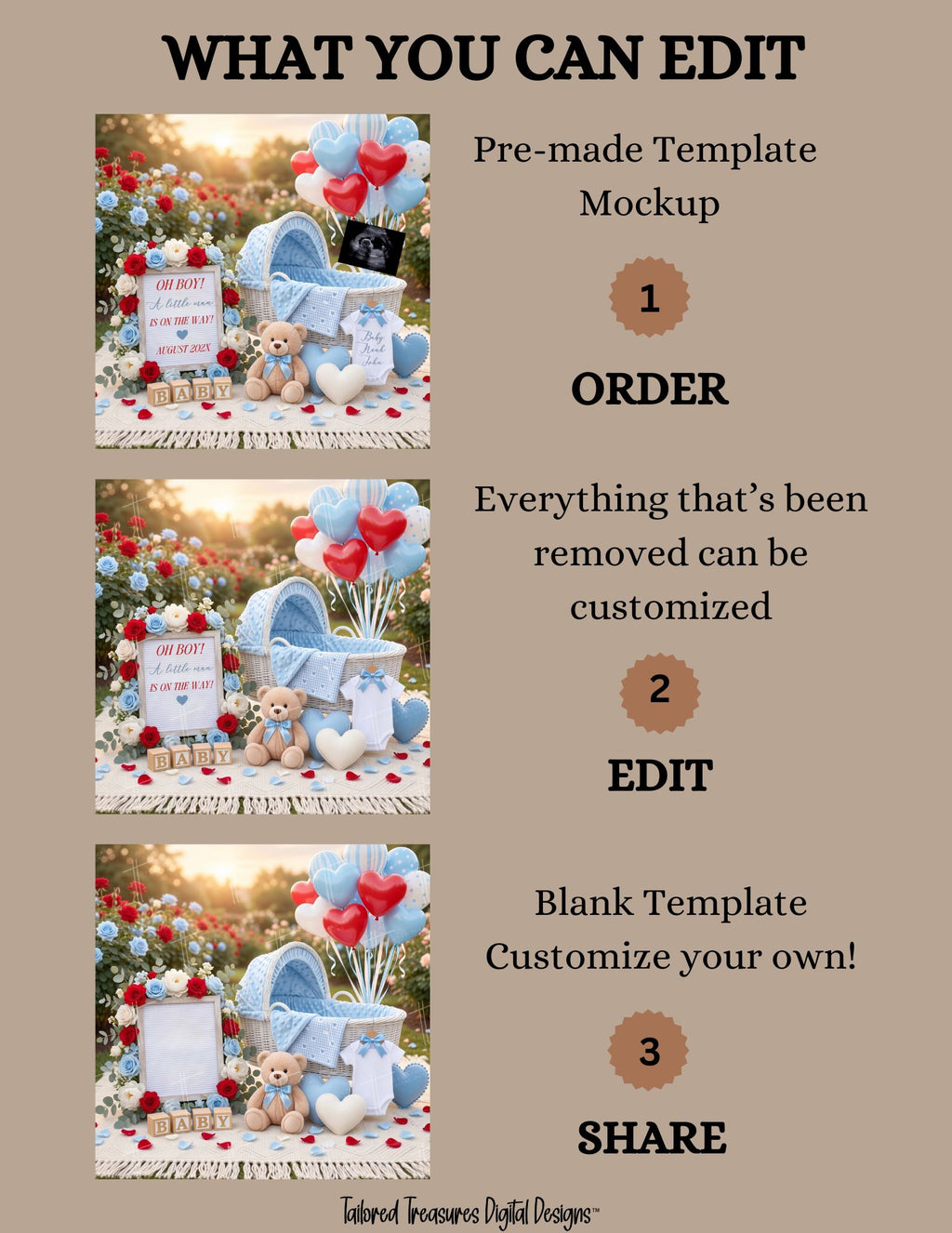 It's a Boy Pregnancy Announcement Template | Valentine Floral Editable Canva TailoredTreasuresDigitalDesigns™