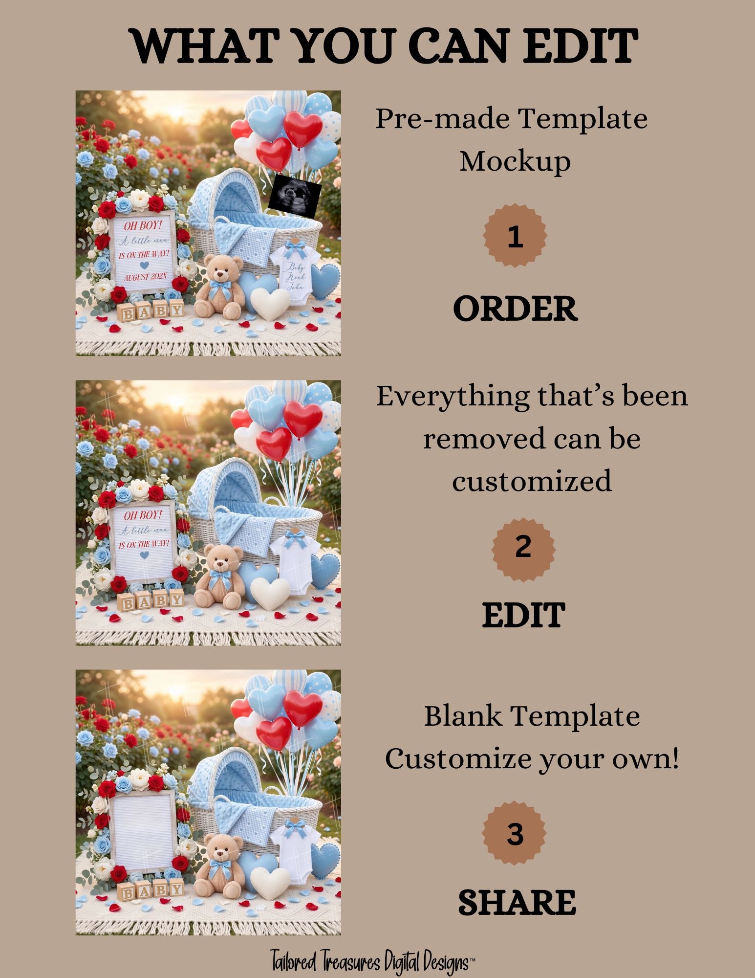 It's a Boy Pregnancy Announcement Template | Valentine Floral Editable Canva TailoredTreasuresDigitalDesigns™