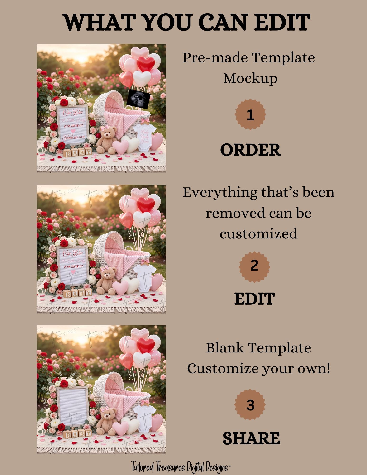 It's a Girl Pregnancy Announcement Template | Valentine Floral Editable Canva TailoredTreasuresDigitalDesigns™