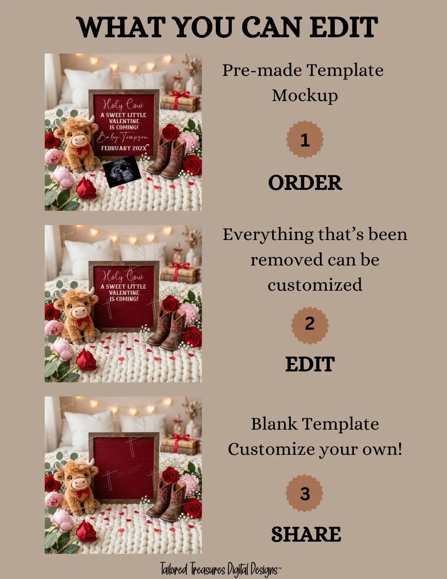 Valentine's Day Pregnancy Announcement Template, Holy Cow We're Having a Baby, Canva Editable, Gender Neutral, Instant Digital Download TailoredTreasuresDigitalDesigns™