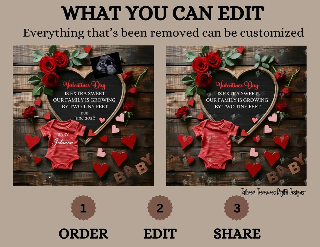 Digital Valentine's Pregnancy Announcement, Extra Sweet, Customizable February Themed, Personalized Editable Template TailoredTreasuresDigitalDesigns™