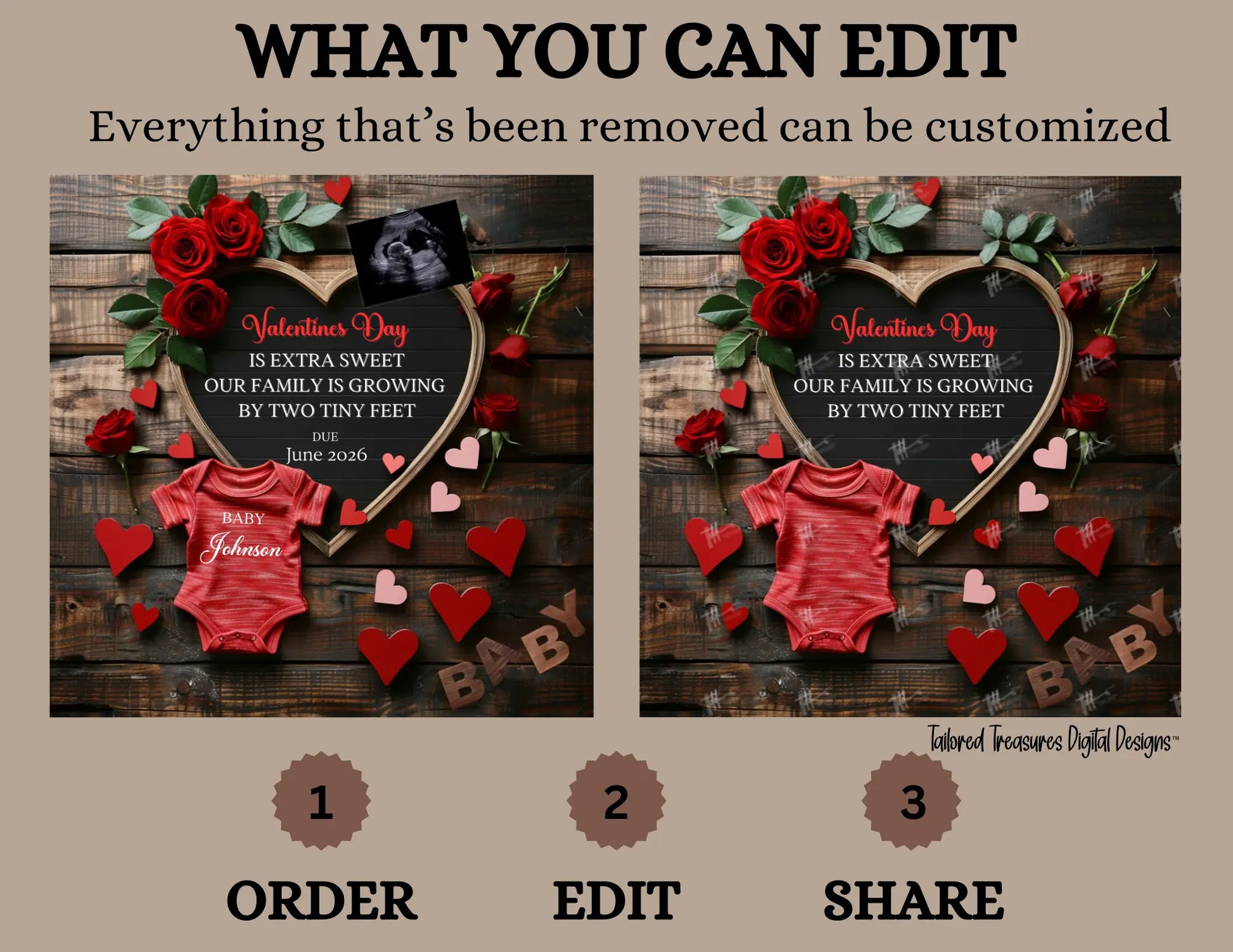 Digital Valentine's Pregnancy Announcement, Extra Sweet, Customizable February Themed, Personalized Editable Template TailoredTreasuresDigitalDesigns™