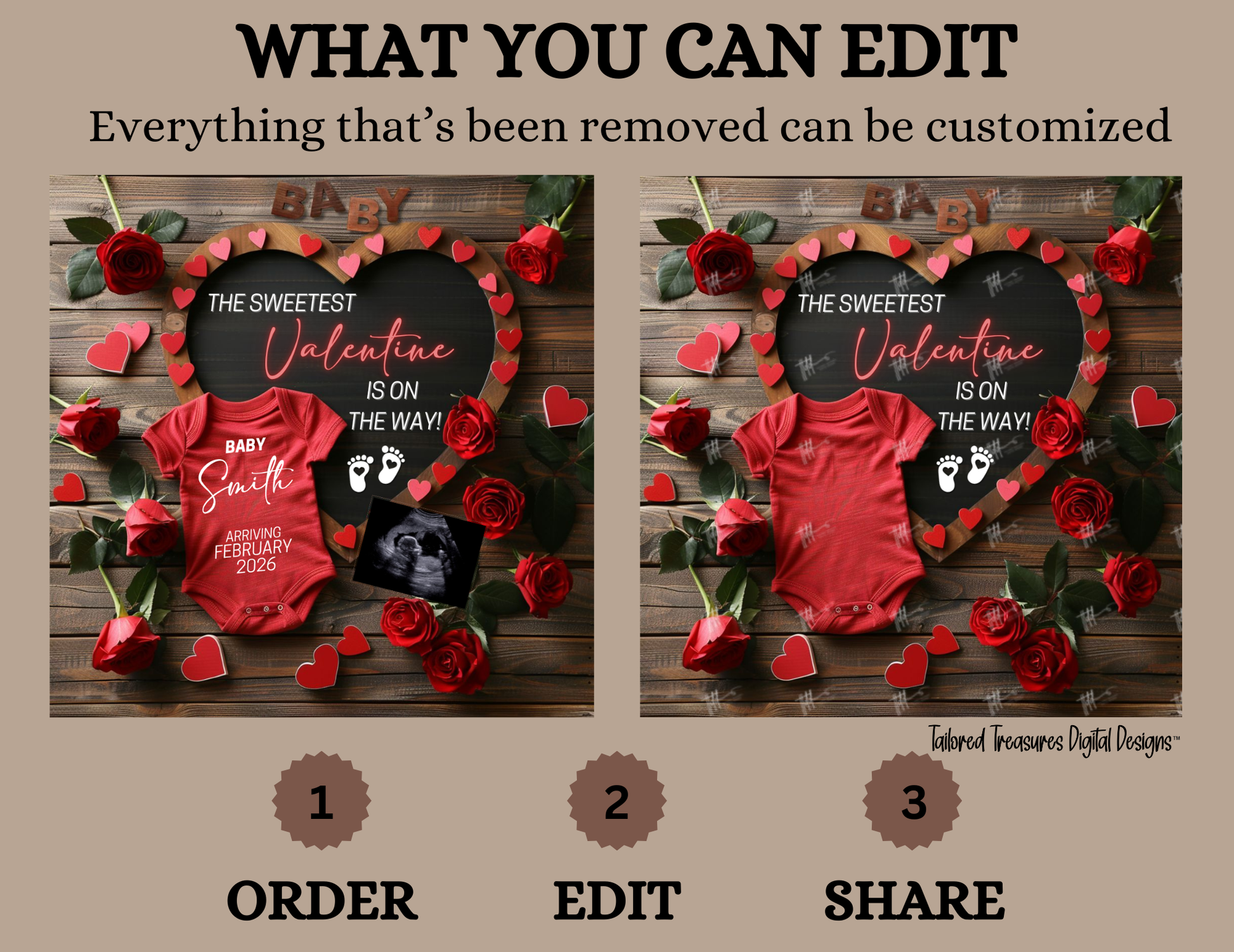 Digital Valentine's Pregnancy Announcement, Sweetest Valentine, Customizable February Themed, Personalized Editable Template TailoredTreasuresDigitalDesigns™