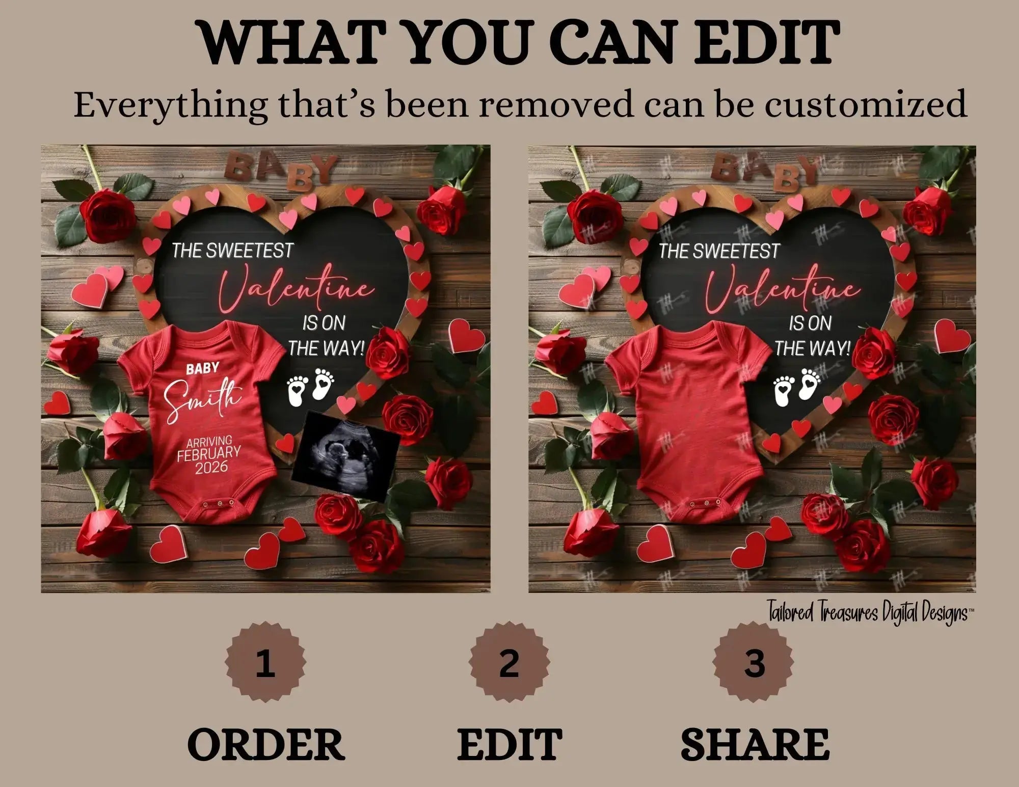 Digital Valentine's Pregnancy Announcement, Sweetest Valentine, Customizable February Themed, Personalized Editable Template TailoredTreasuresDigitalDesigns™