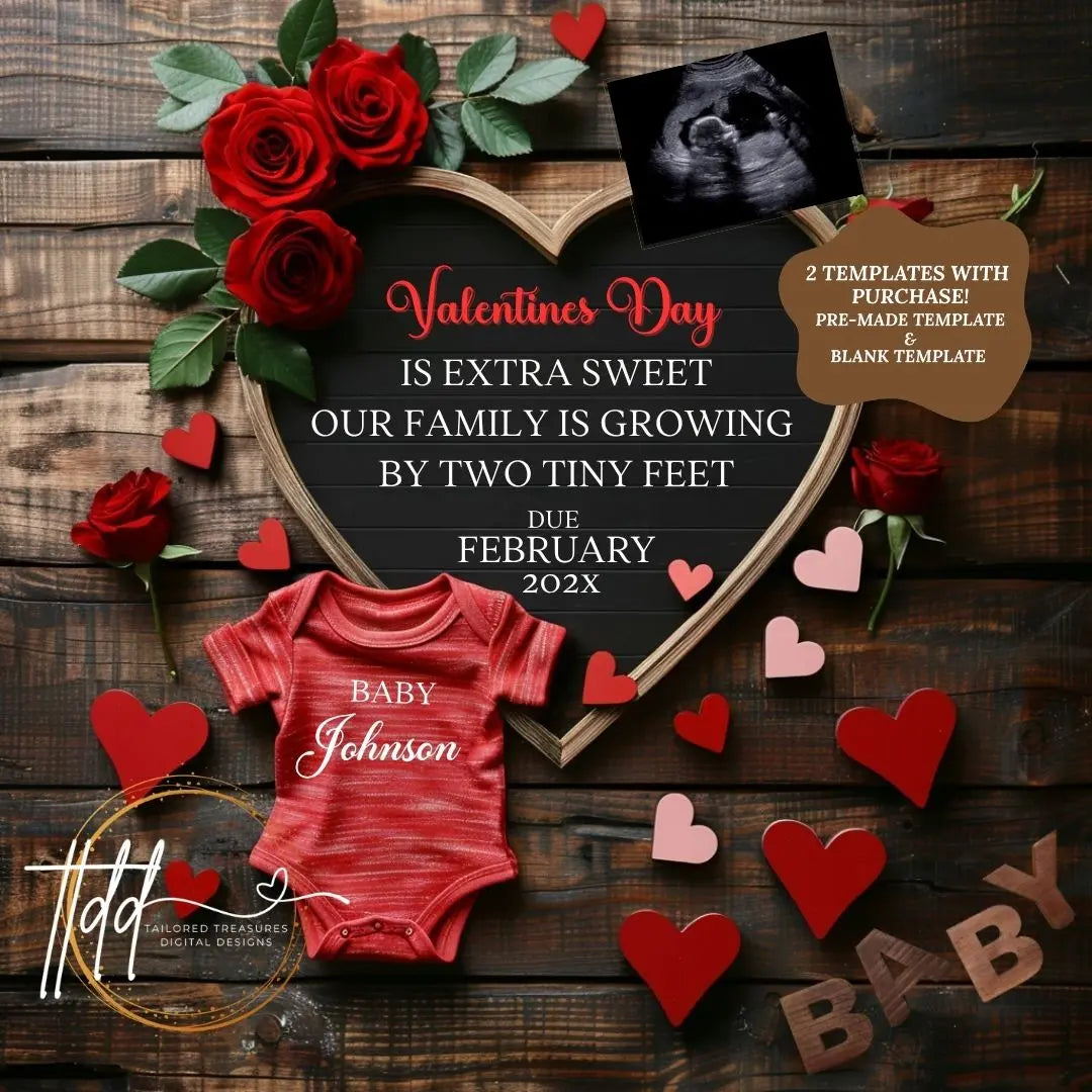 Valentine’s Day Baby Reveal Digital Editable Template, Extra Sweet Personalized Canva Instant Download TailoredTreasuresDigitalDesigns™