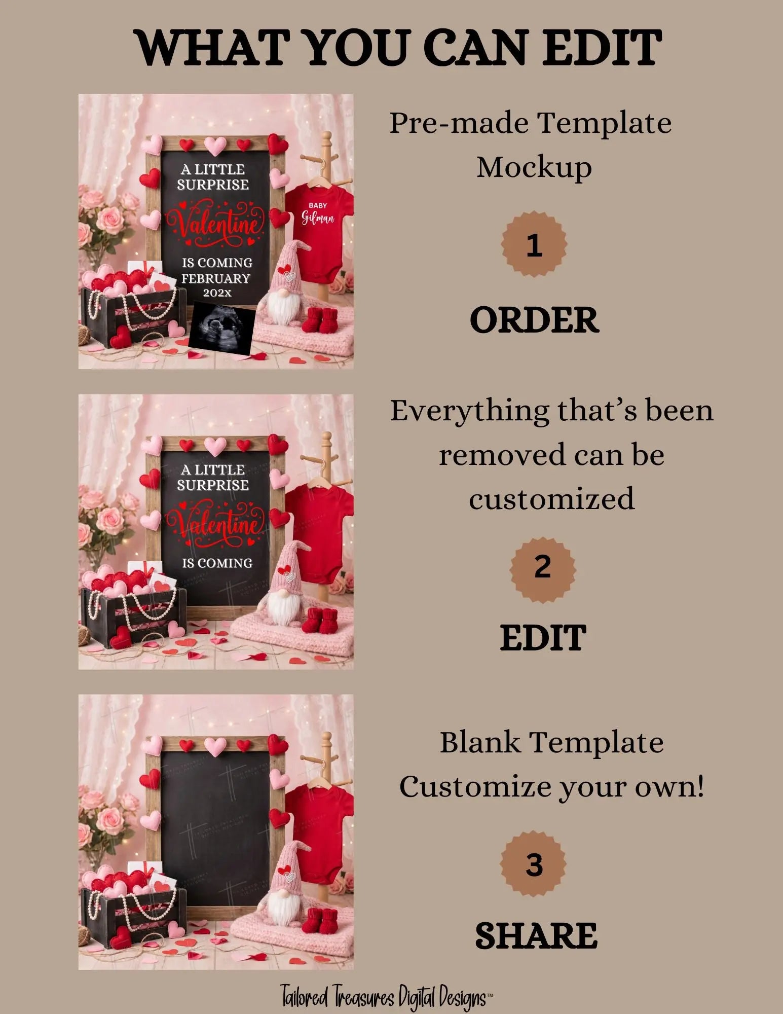 Digital Valentine's Pregnancy Announcement, A Little Surprise, Customizable February Themed, Personalized Editable Template TailoredTreasuresDigitalDesigns™