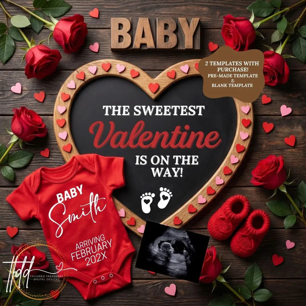 Valentine’s Day Sweetest Baby Reveal Digital Editable Template, Personalized Canva Instant Download TailoredTreasuresDigitalDesigns™