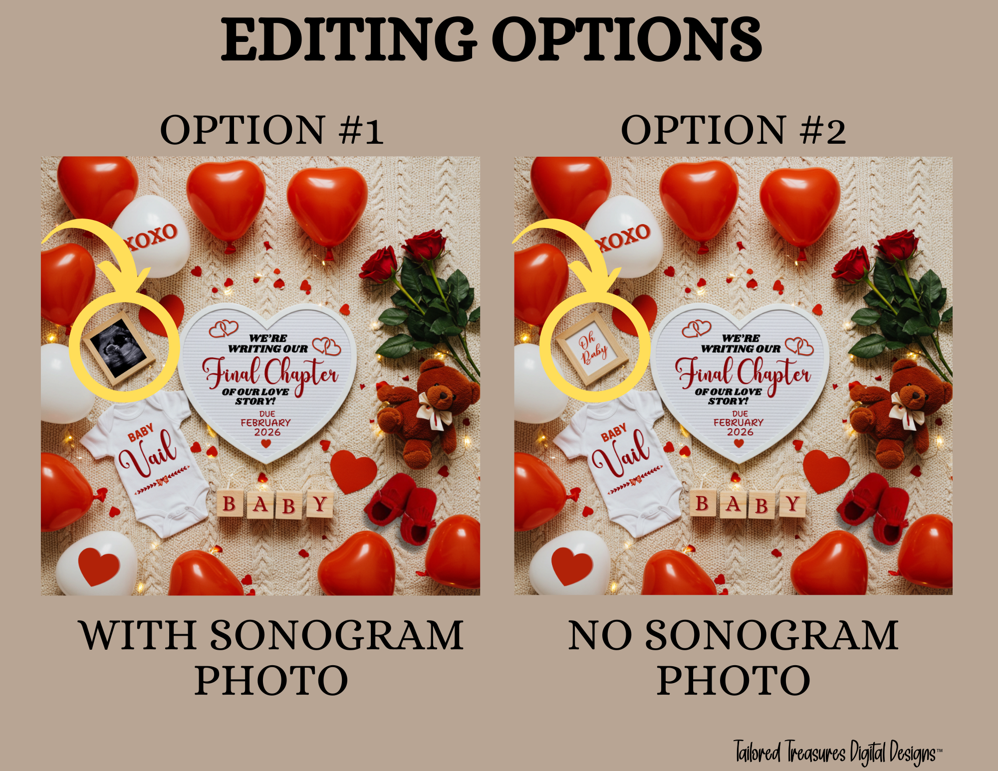 Digital Valentine's Pregnancy Announcement, Final Chapter, Customizable February Themed, Personalized Editable Template TailoredTreasuresDigitalDesigns™