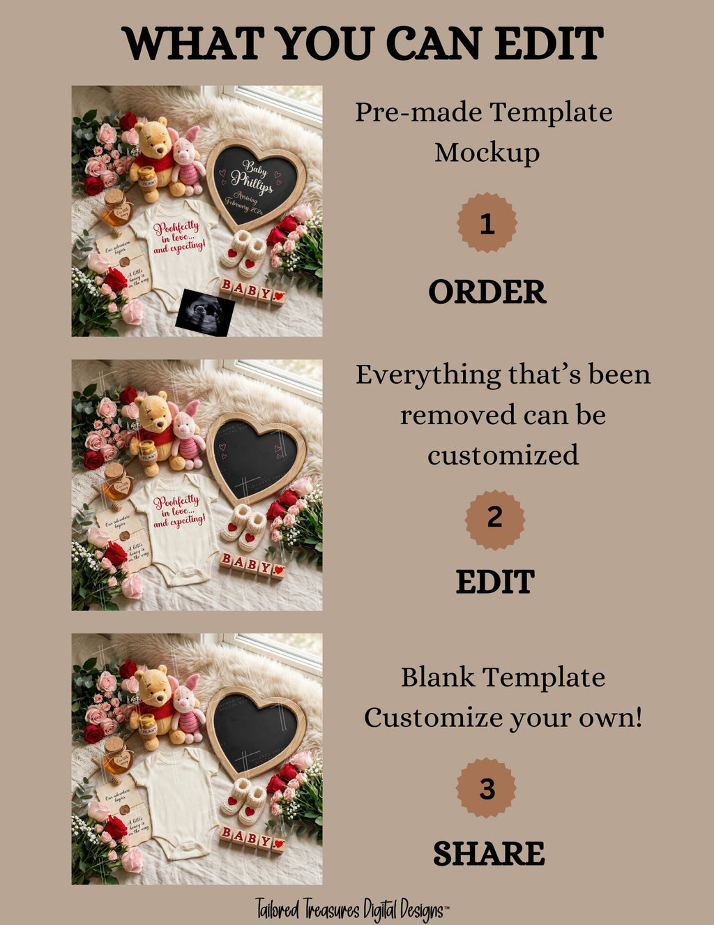 Poohfectly in Love & Expecting – Winnie the Pooh Valentine's Pregnancy Announcement Canva Template TailoredTreasuresDigitalDesigns™
