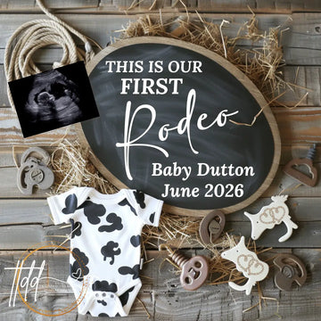 Digital Western Pregnancy Announcement, This is Our First Rodeo, Customizable Cowboy Themed, Personalized Editable Template TailoredTreasuresDigitalDesigns™
