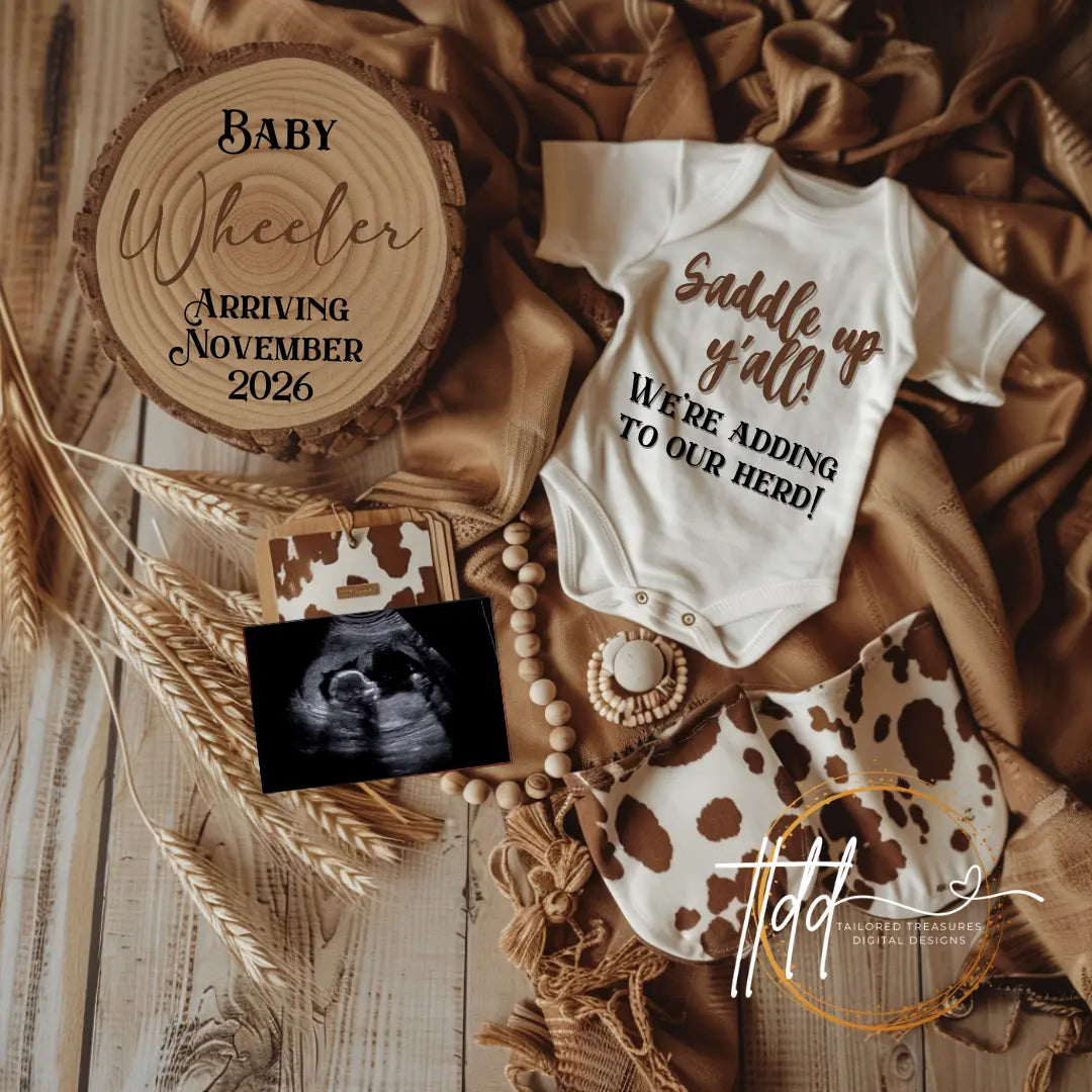 Digital Western Pregnancy Announcement, Saddle Up We're Adding to Our Herd, Customizable Cowboy Themed, Personalized Editable Template TailoredTreasuresDigitalDesigns™