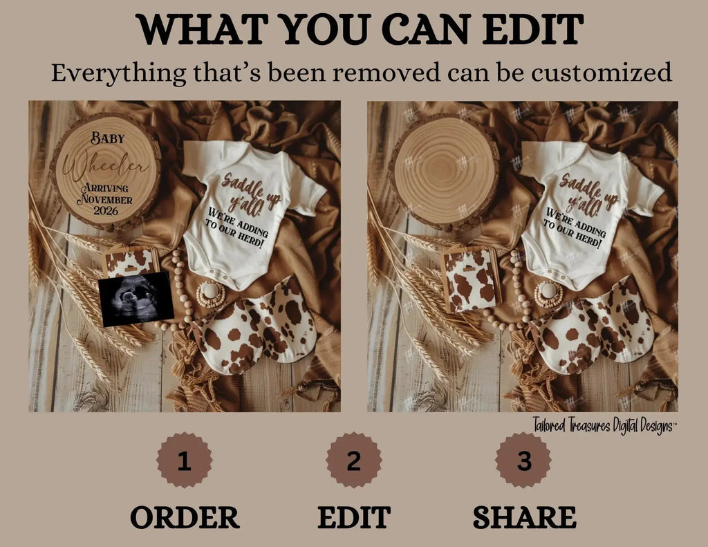 Digital Western Pregnancy Announcement, Saddle Up We're Adding to Our Herd, Customizable Cowboy Themed, Personalized Editable Template TailoredTreasuresDigitalDesigns™