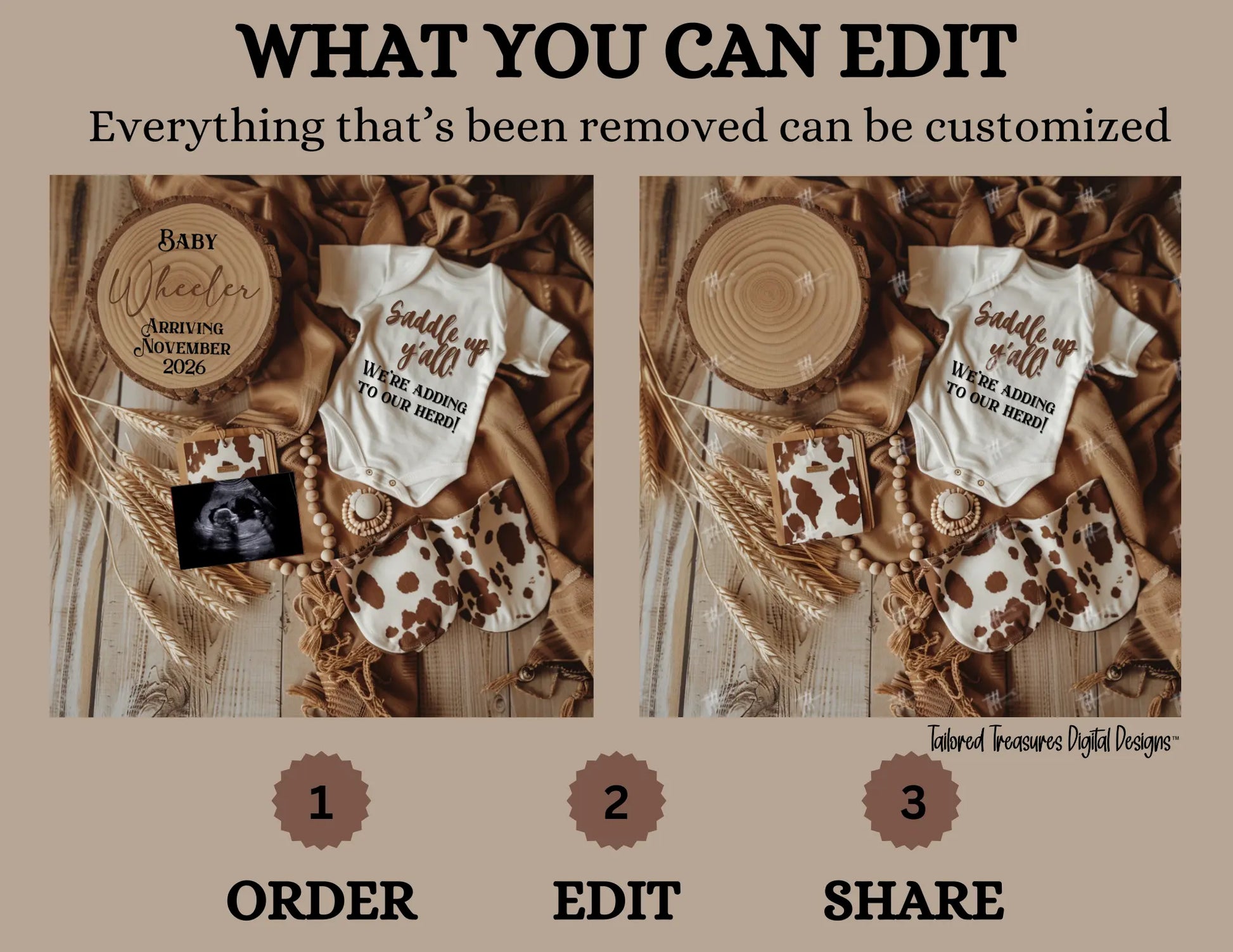 Digital Western Pregnancy Announcement, Saddle Up We're Adding to Our Herd, Customizable Cowboy Themed, Personalized Editable Template TailoredTreasuresDigitalDesigns™