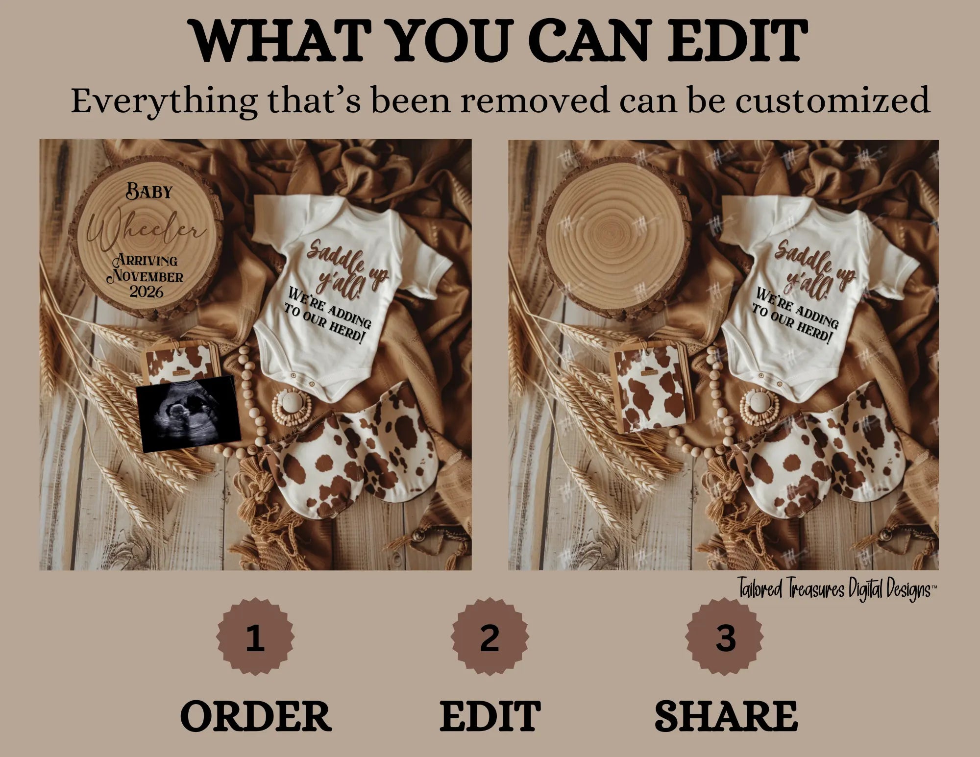 Digital Western Pregnancy Announcement, Saddle Up We're Adding to Our Herd, Customizable Cowboy Themed, Personalized Editable Template TailoredTreasuresDigitalDesigns™