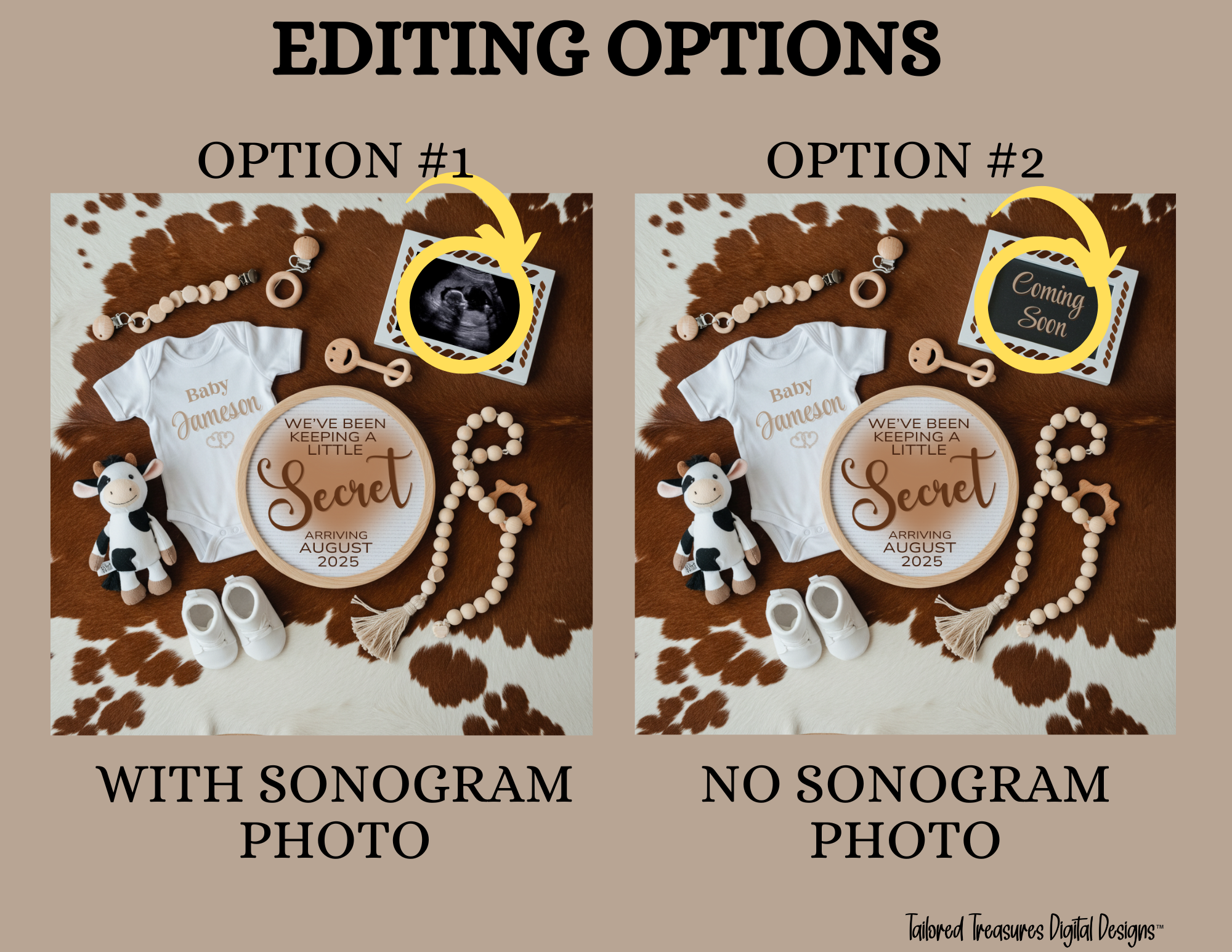 Digital Cow Print Pregnancy Announcement, We've Been Keeping a Little Secret, Customizable Western Themed, Personalized Editable Template TailoredTreasuresDigitalDesigns™