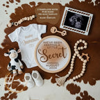 Digital Cow Print Pregnancy Announcement, We've Been Keeping a Little Secret, Customizable Western Themed, Personalized Editable Template TailoredTreasuresDigitalDesigns™