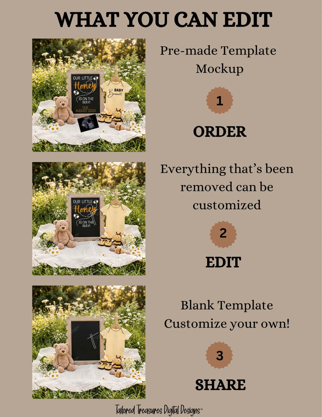 Honey Bee Pregnancy Announcement Template, Editable Digital Baby Reveal - Our Little Honey Is On The Way TailoredTreasuresDigitalDesigns™