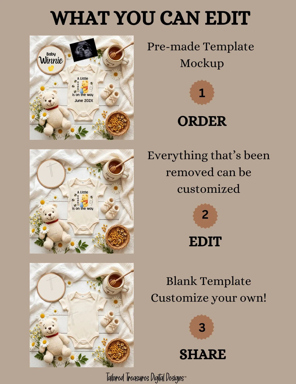Digital Pregnancy Announcement, A Little Hunny Is Due, Customizable Disney Winnie The Pooh Themed, Personalized Editable Template TailoredTreasuresDigitalDesigns™