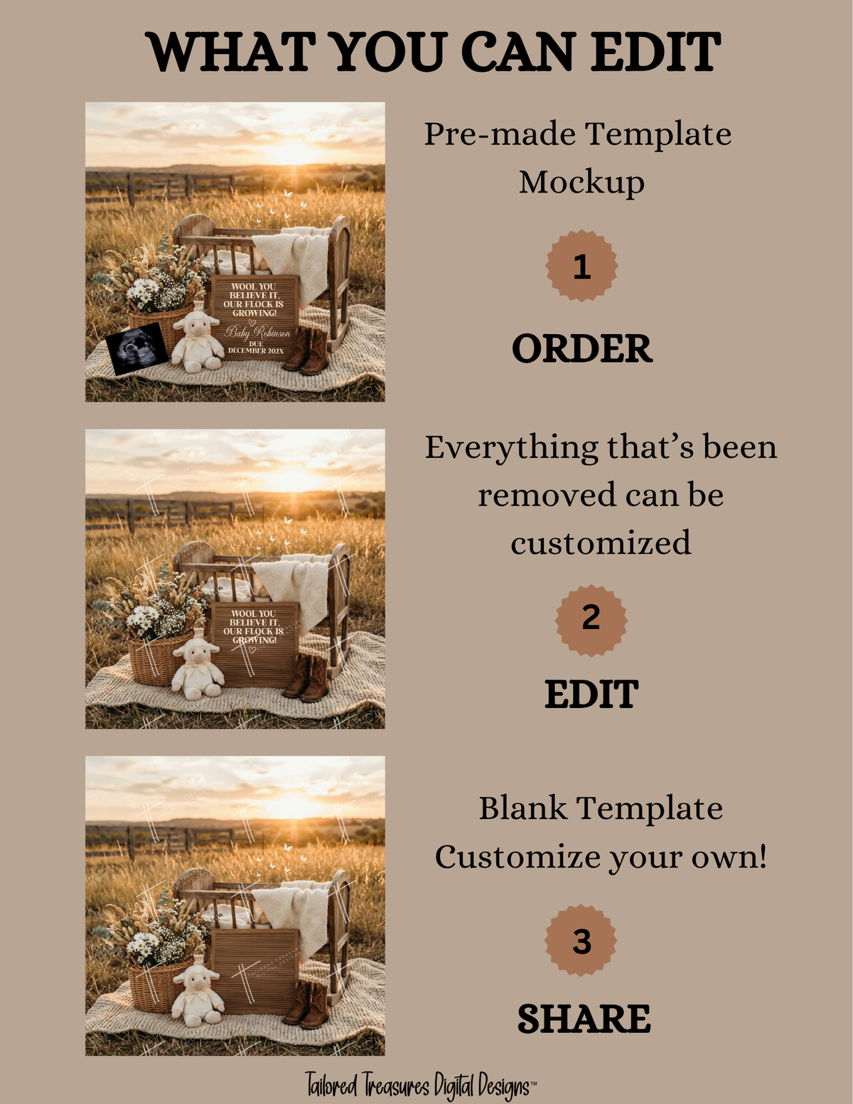 Lamb Pregnancy Announcement Canva Template | Wool You Believe It | Gender-Neutral Farm Baby Reveal